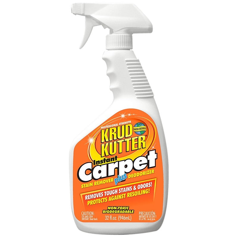 Krud Kutter CR326 Carpet Stain Remover and Deodorizer, 32 oz, Liquid, Mild, Clear