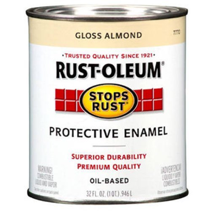 Rust-Oleum Stops Rust 7770502 Enamel Paint, Oil, Gloss, Almond, 1 qt, Can, 50 to 90 sq-ft/qt Coverage Area