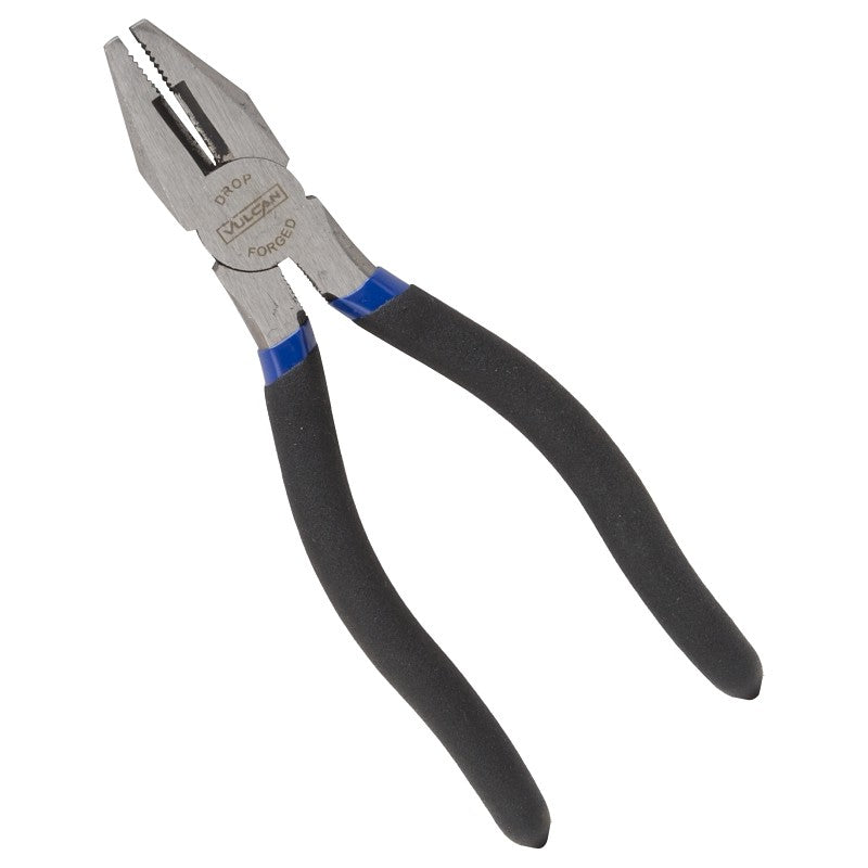 Vulcan PC918-11 Linesman Plier, 7 in OAL, 1.2 mm Cutting Capacity, 1-1/4 in Jaw Opening, Black/Blue Handle, 1 in W Jaw