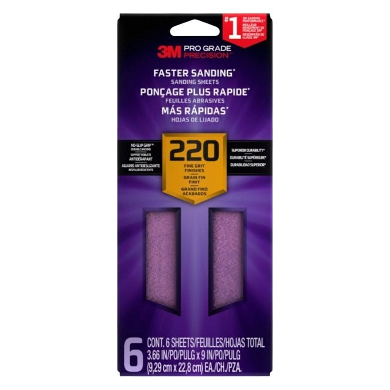 Pro Grade Precision SHTR220-PGP-6T Sanding Sheet, 9 in L, 3-2/3 in W, Fine, 220 Grit, Ceramic Alumina Abrasive