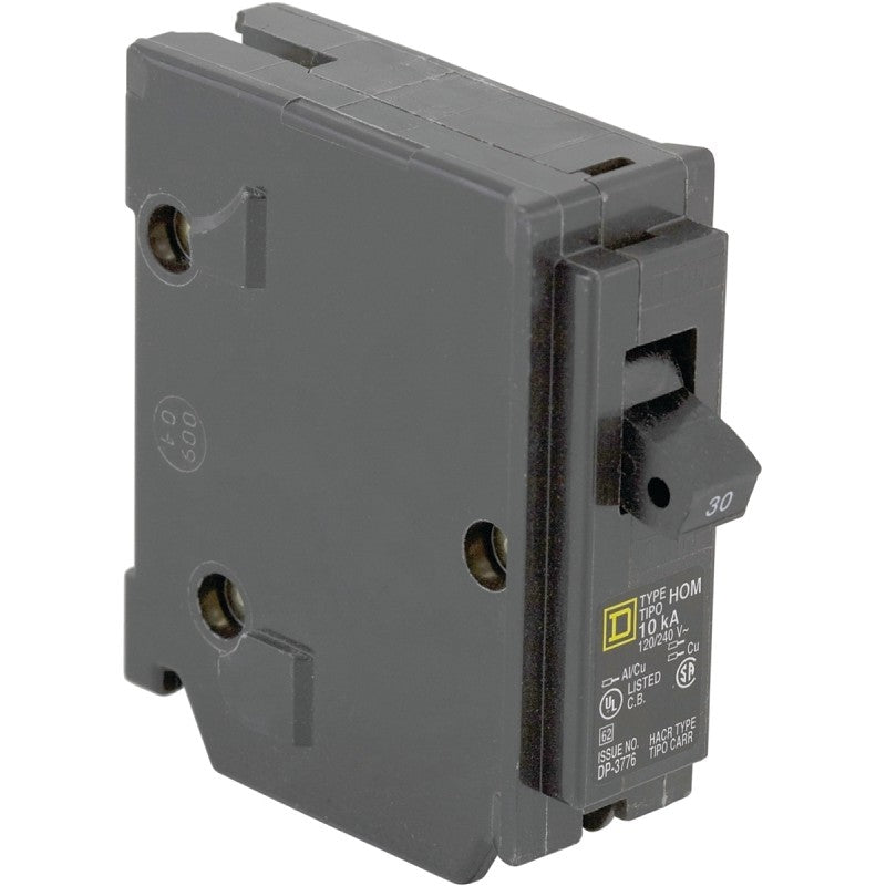 Square D Homeline HOM130C Circuit Breaker, Mini, 30 A, 1 -Pole, 120 V, Plug Mounting, Black