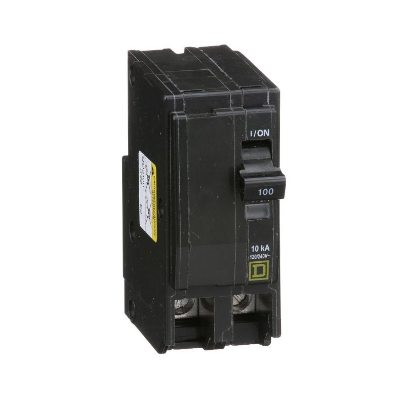 Square D QO QO2100CP Circuit Breaker, Mini, 100 A, 2 -Pole, 120/240 VAC, 48 VDC, Plug Mounting, Black