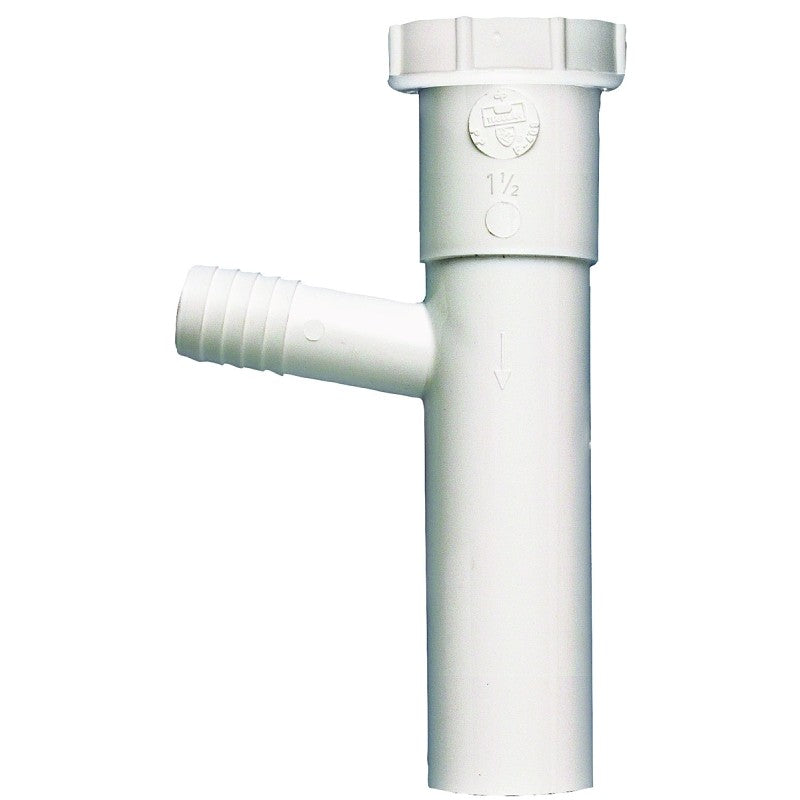 Plumb Pak PP66-14W Dishwasher Tailpiece, 1-1/2 in, 8 in L, Slip-Joint, 3/4 in Branch (5/8 in O.D.) Branch, Plastic