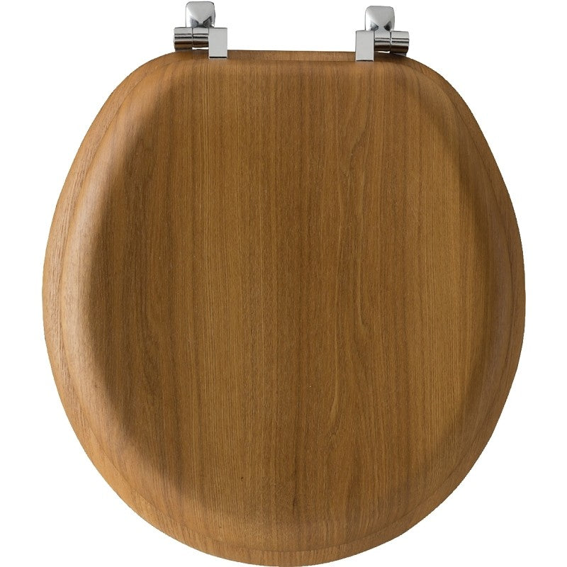 Bemis 9601CP 378 Traditional Toilet Seat, Round, Wood, Natural Oak, Chrome Hinge