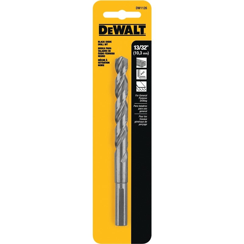 DEWALT DW1126 Jobber Drill Bit, 13/32 in Dia, 5-1/4 in OAL, Parabolic Flute, 13/32 in Dia Shank, Round Shank