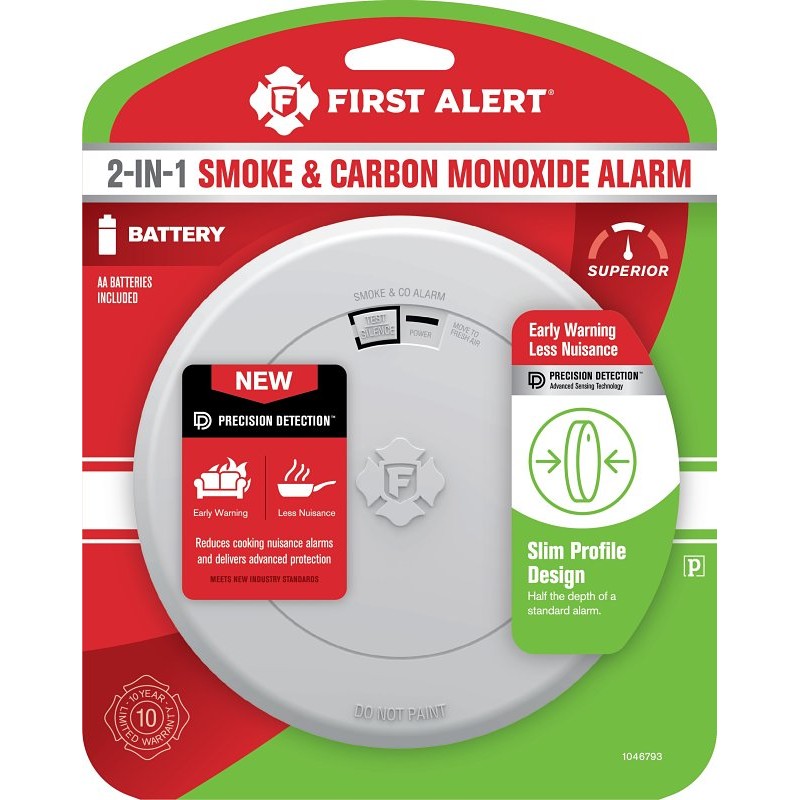 First Alert 1046793 Smoke and Carbon Monoxide Alarm with Slim Profile Design, 85 dBA, Photoelectric Sensor, White (POS)
