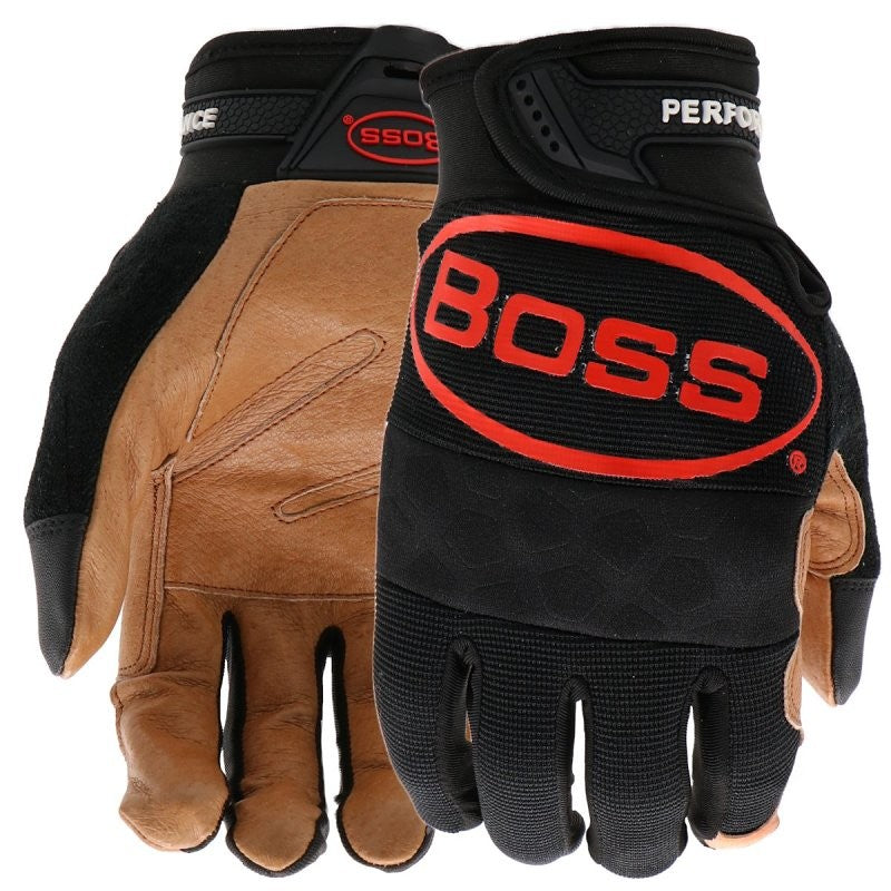 Boss Job Master B51111-L Work Gloves, Men's, L, Reinforced Thumb, Hook and Loop Wrist, Slip-On, Spandex, Black