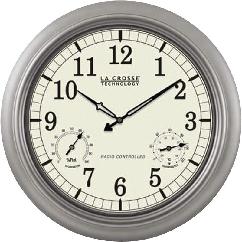 La Crosse WT-3181PL-Q Clock, 18 in Dia, Round, Silver Frame, Plastic Clock Face, Analog