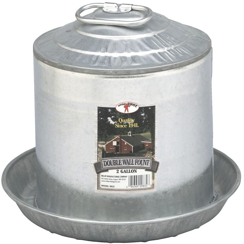 Little Giant 9832 Poultry Fount, 2 gal Capacity, Galvanized Steel, Floor, Ground Mounting (Pack of 4)