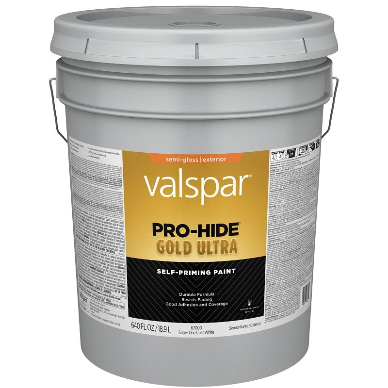 Valspar Pro-Hide Gold Ultra 6700 Series 028.0067000.008 Latex Paint, Acrylic, Super One Coat White, Semi-Gloss, 5 gal