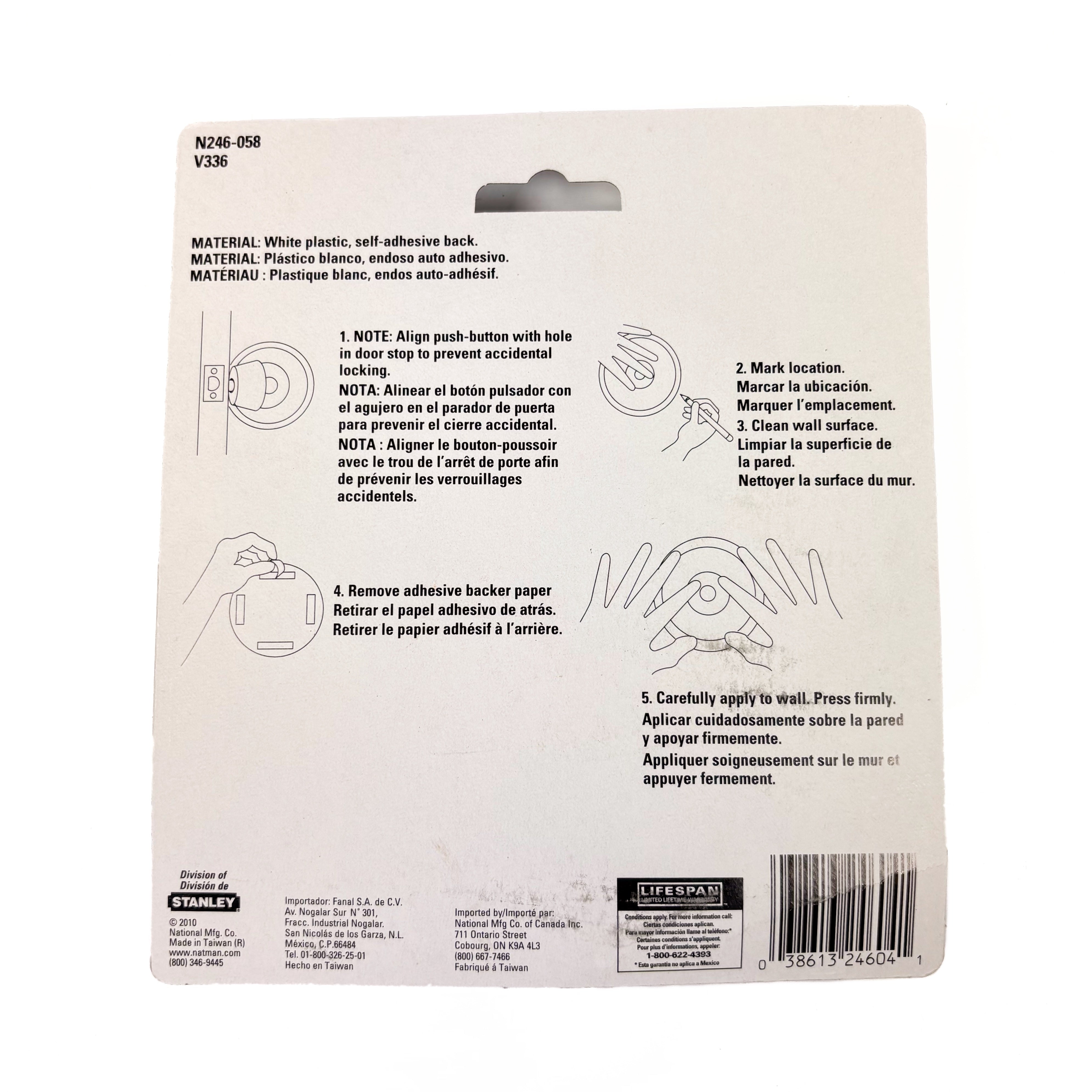National Hardware N246-041 Door Stop, 5-3/8 in Dia Base, 11/16 in Projection, Plastic, White