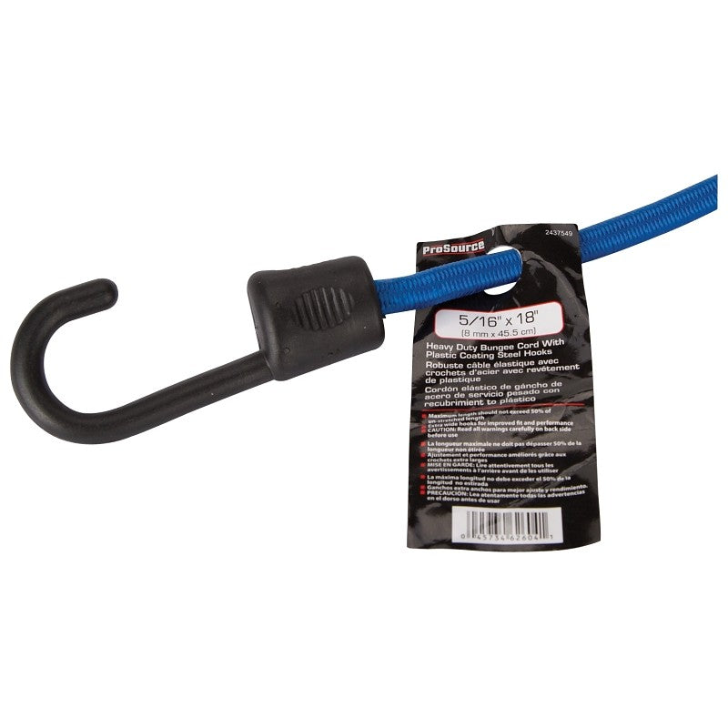 ProSource FH64081 Stretch Cord, 8 mm Dia, 18 in L, Polypropylene, Blue, Hook End (Pack of 12)