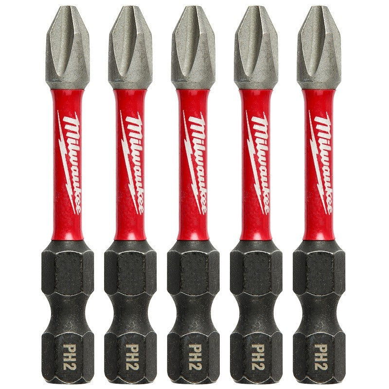Milwaukee SHOCKWAVE 48-32-4602 Power Bit, #2 Drive, Phillips Drive, 1/4 in Shank, Hex Shank, 2 in L, Steel, 5/PK