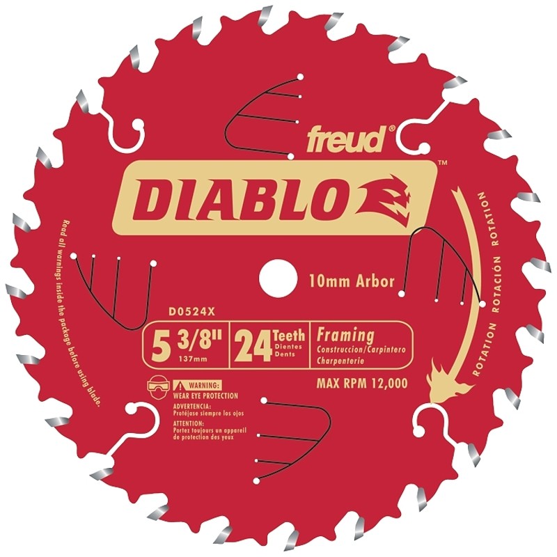 Diablo D0524X Circular Saw Blade, 5-3/8 in Dia, 0.393 in Arbor, 24-Teeth, Carbide Cutting Edge
