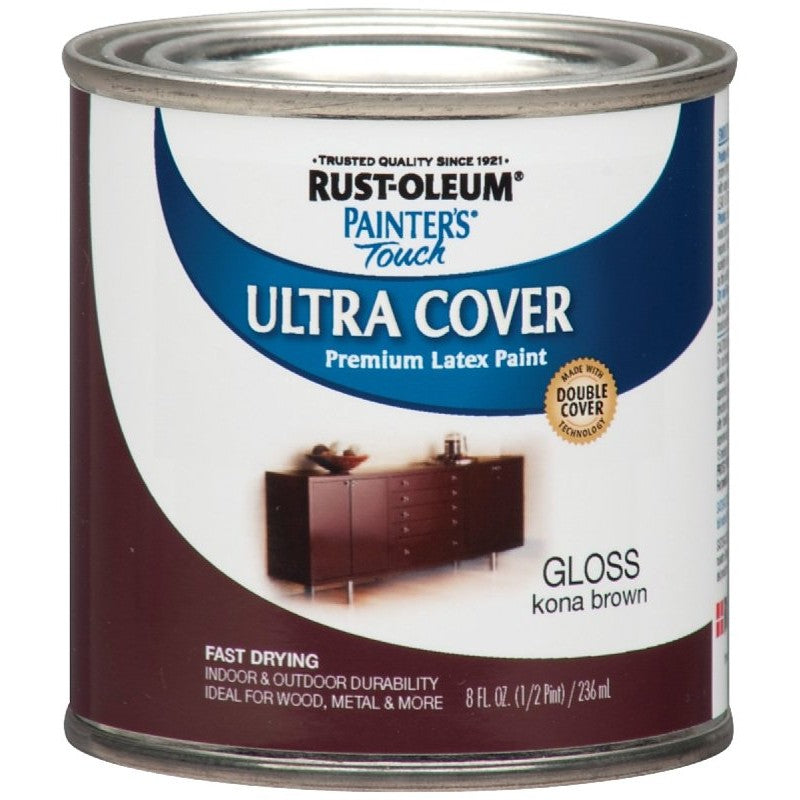 Rust-Oleum 1977730 Enamel Paint, Water, Gloss, Kona Brown, 0.5 pt, Can, 120 sq-ft Coverage Area