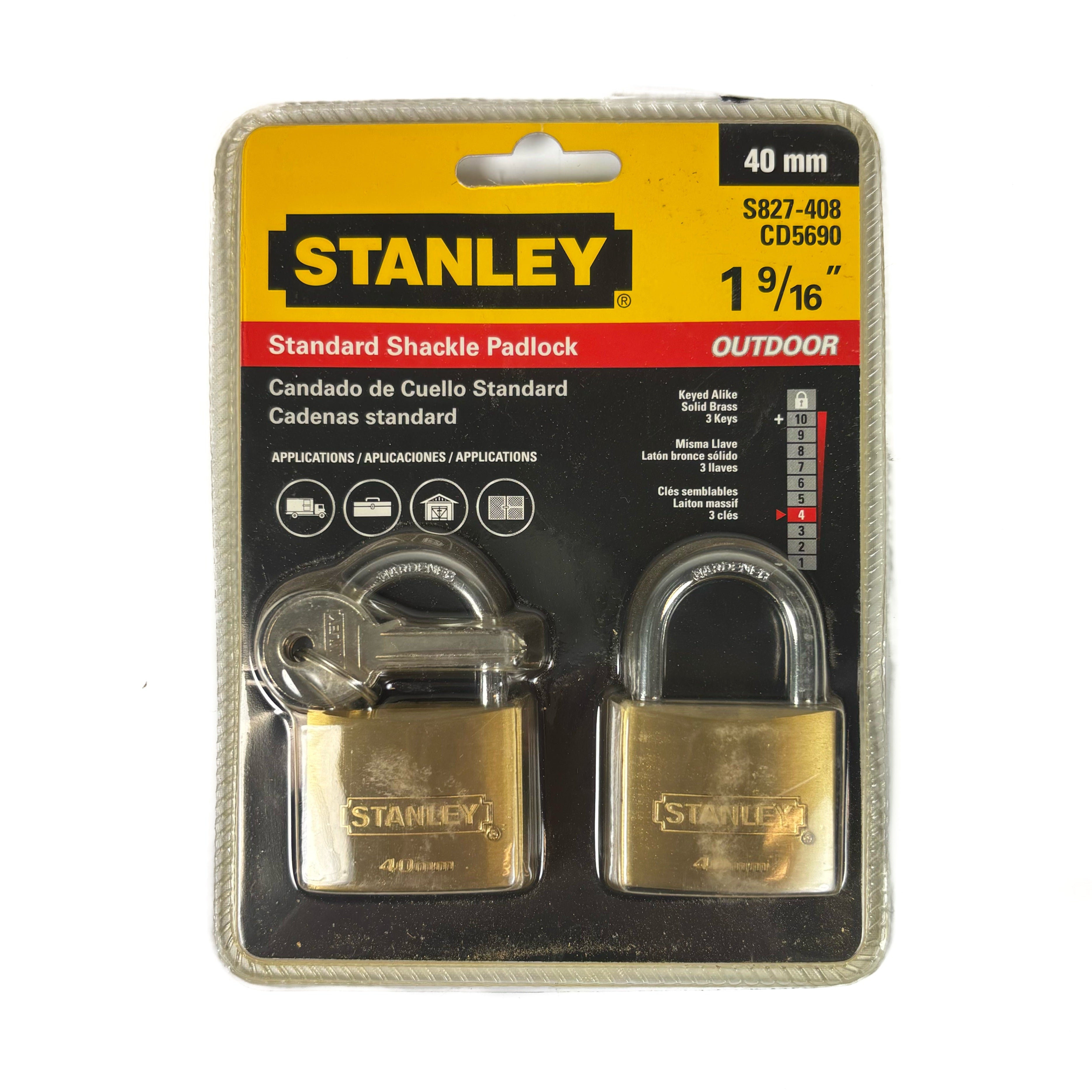 Outdoor Padlocks 1-9/16 Inch 40MM Cast Brass Body Hardened Steel Shackle 2 Pack