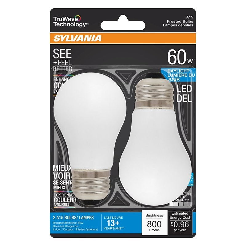 Sylvania 40776 Natural LED Bulb, General Purpose, A15 Lamp, 60 W Equivalent, E26 Lamp Base, Dimmable, Frosted
