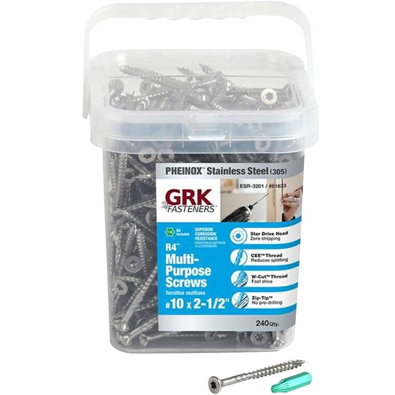 GRK Fasteners 61633 Framing and Decking Screw, #10 Thread, 2-1/2 in L, W-Cut Thread, Flat Head, Star Drive, 240 PK