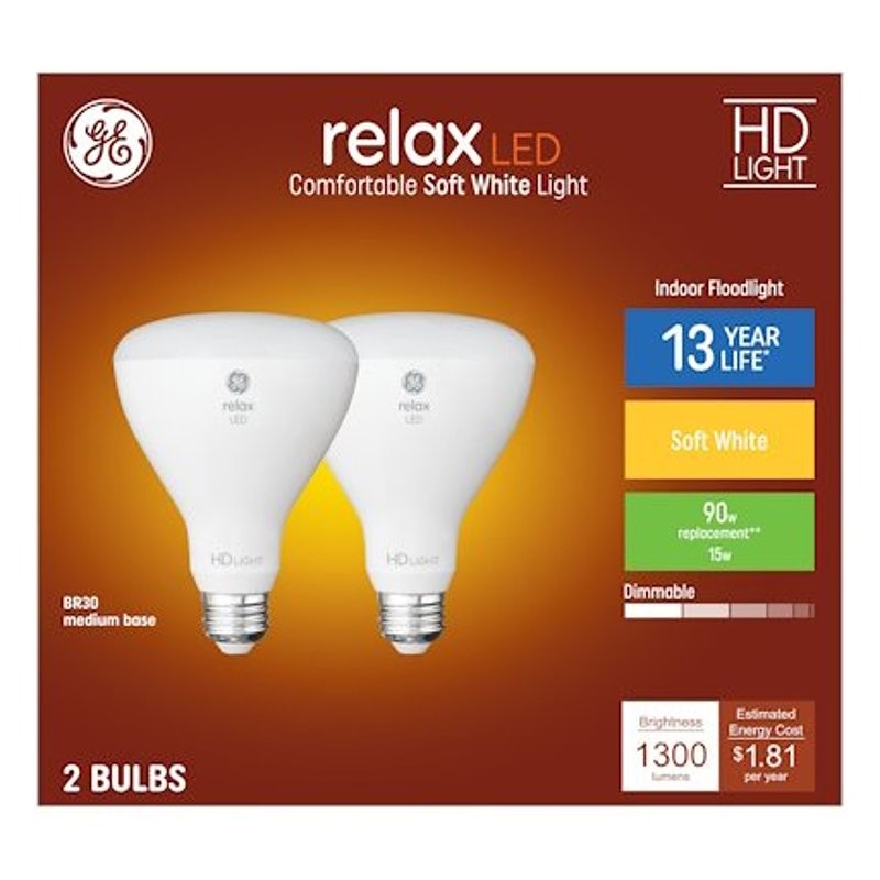 GE 93129076 Reflector LED Bulb, BR30 Lamp, 90 W Equivalent, E26/24 Medium Lamp Base, Dimmable, Soft White Light