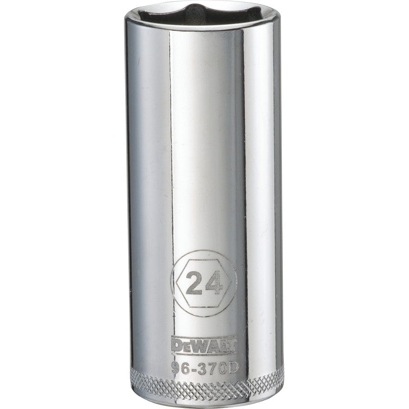 DEWALT DWMT96370OSP Drive Socket, 24 mm Socket, Deep Socket, 3-1/8 in OAL, 1/2 in Drive, 6-Point, Vanadium Steel