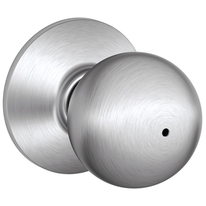 Schlage Orbit Series F40 ORB 626 Privacy Lockset, Round Design, Knob Handle, Satin Chrome, Metal, Interior Locking
