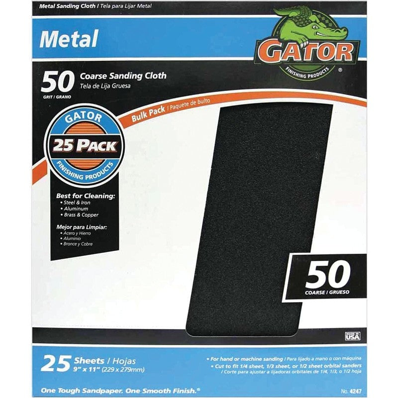 Gator 3292 Sanding Sheet, 11 in L, 9 in W, Coarse, 50 Grit, Emery Abrasive, Cloth Backing