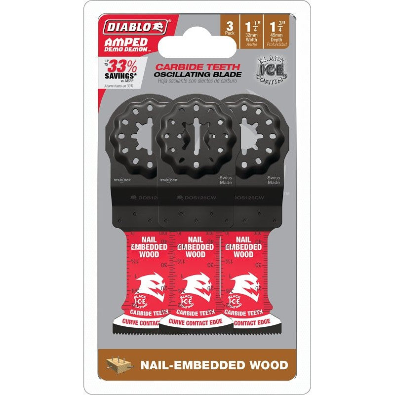 Diablo AMPED, Demo Demon DOS125CW3 Oscillating Blade, 1-3/4 in D Cutting, Carbide