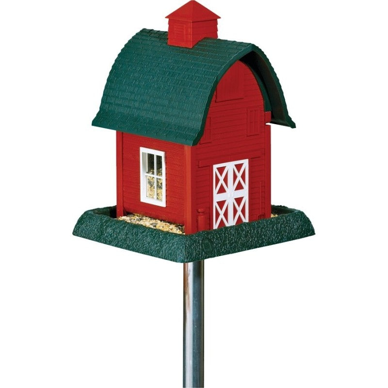 North States 9081 Wild Bird Feeder, Barn, 5 lb, Plastic, Red, 13-1/4 in H, Pole Mounting