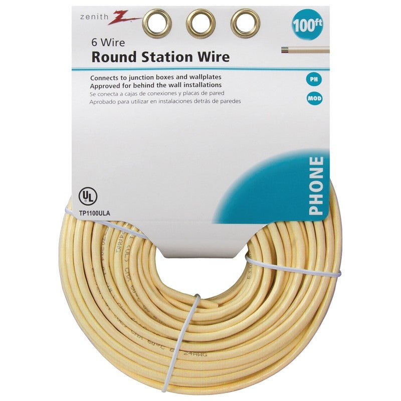 Zenith TP1100ULA Telephone Wire, 24 AWG Wire, Almond Sheath, 100 ft L
