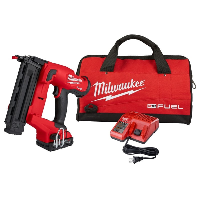 Milwaukee 2746-21CT Brad Nailer Kit, Battery Included, 18 V, 2 Ah, 110 Magazine, Glue Collation, 18 ga Nail