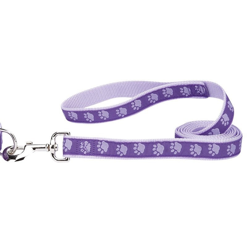 Casual Canine ZA8861 66 79 Two-Tone Pawprint Dog Lead, 6 ft L, 1 in W, Nylon Line, Purple, Fastening Method: Swivel Clip