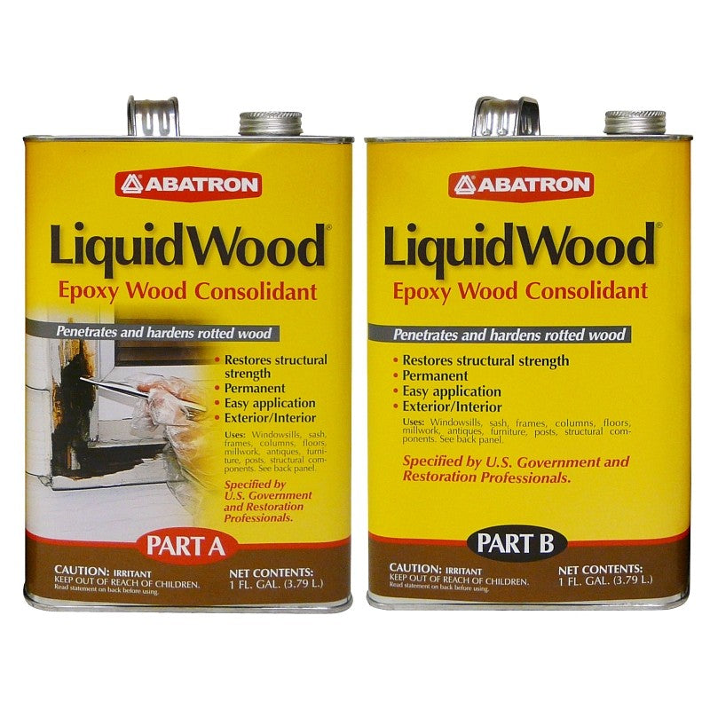 Abatron LW2GKR Wood Filler, Liquid, Faint, Slightly Aromatic Part A, Irritating Ammonia Part B, Clear, 2 gal, Can