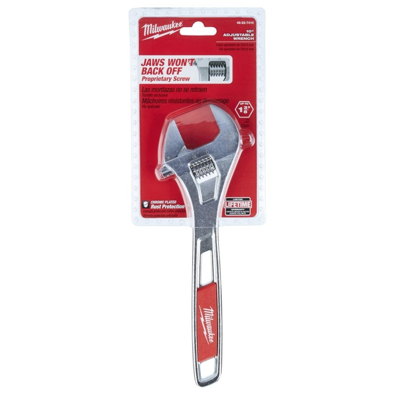 Milwaukee 48-22-7410 Adjustable Wrench, 10 in OAL, 1-3/8 in Jaw, Steel, Chrome, Ergonomic Handle