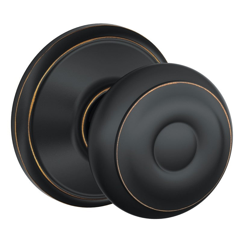 Schlage F Series F10 GEO 716 Passage Knob, Georgian, 2-3/4 in Dimensions, Aged Bronze, Full Lip Round Corner Strike