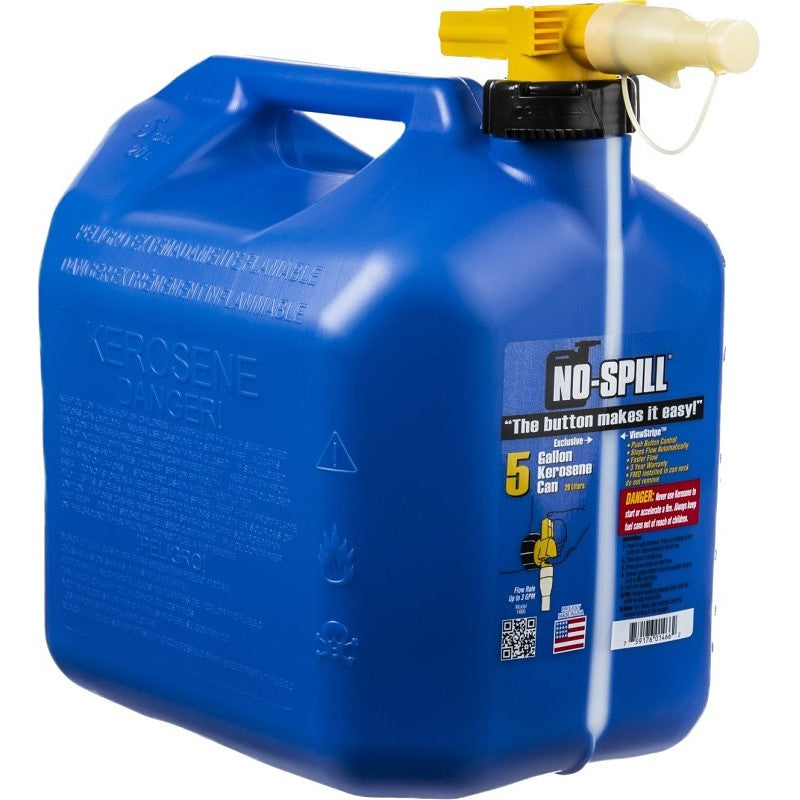 No-Spill 1456 Fuel Can, 5 gal, Plastic, Blue