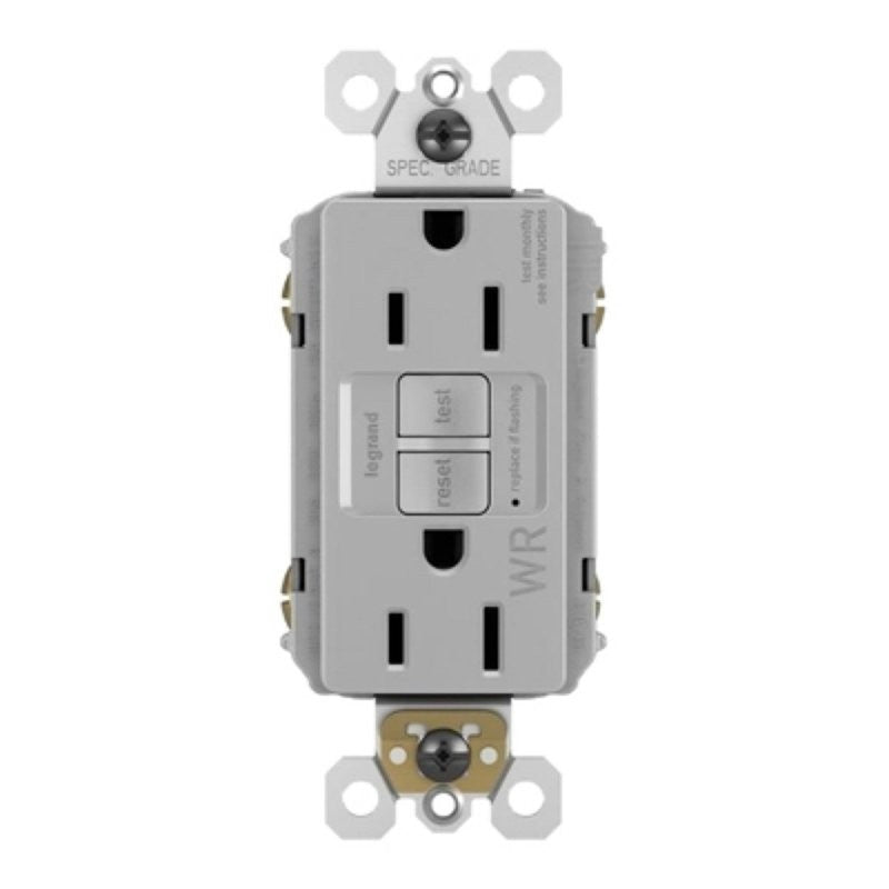 Legrand radiant 1597TRWRGRYCCD4 GFCI Receptacle, 125 VAC, 15 A, NEMA: NEMA 5-15R, Gray