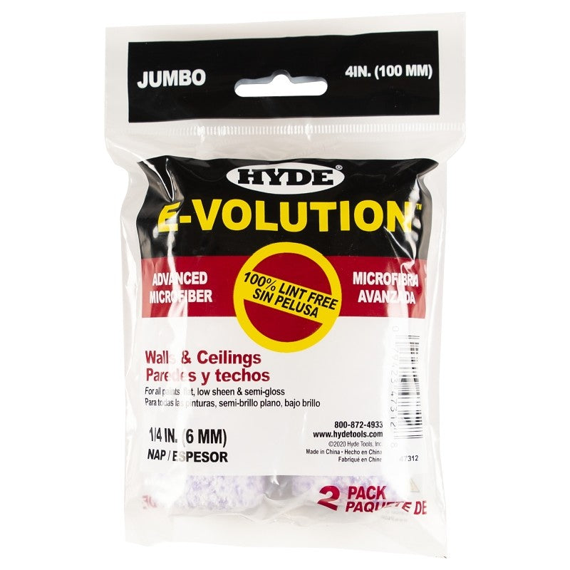 Hyde 47312 Jumbo Mini Roller Cover, 1/4 in Thick Nap, 4 in L, 2/PK