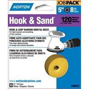Norton 49221 Sanding Disc, 5 in Dia, Coated, P120 Grit, Medium, Aluminum Oxide Abrasive, Paper Backing
