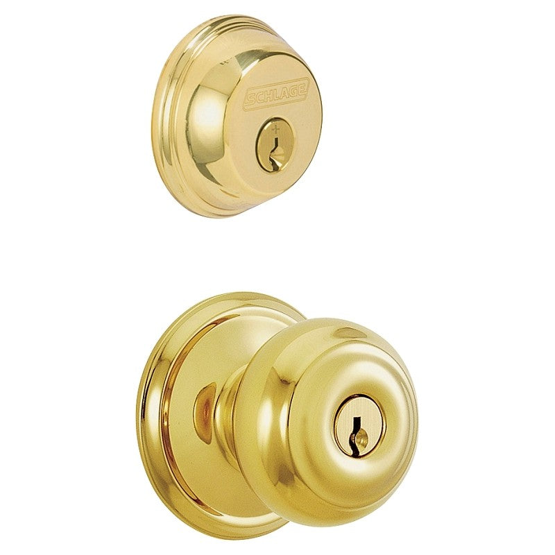 Schlage FB50VGEO505 Knob Lockset, Mechanical Lock, Knob Handle, Round Design, Bright Brass, Yes, 1 Grade, Rekeyable