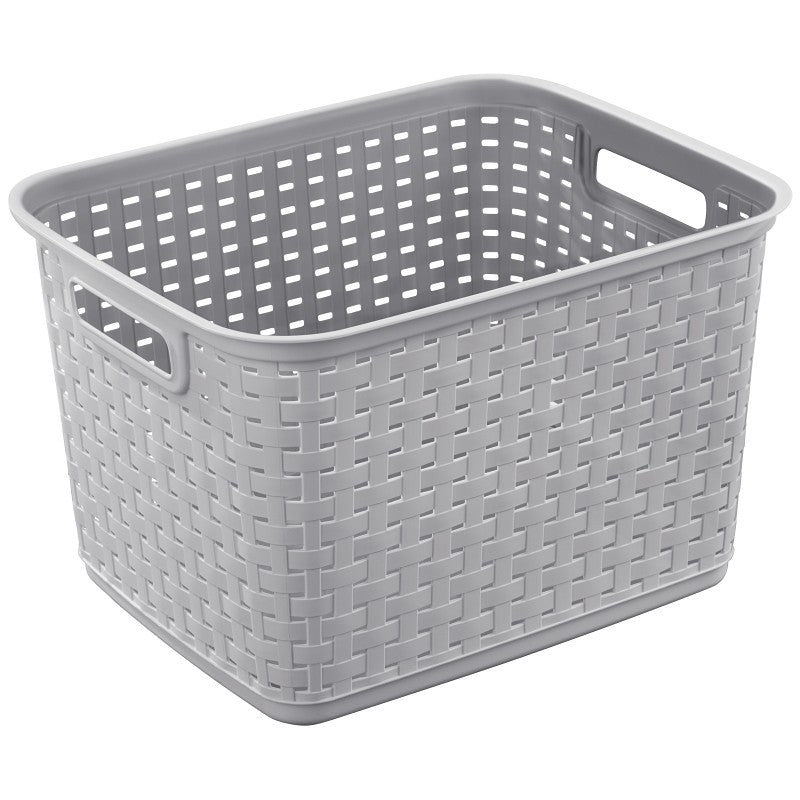 Sterilite 12736A06 Tall Weave Basket, 1.8 cu-ft Capacity, Plastic, Cement, Rectangle