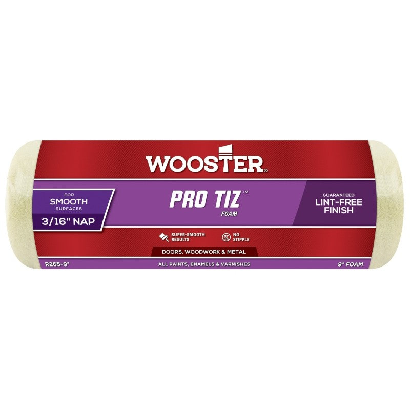 Wooster R265-9 Roller Cover, 3/16 in Thick Nap, 9 in L, Foam Cover, Yellow