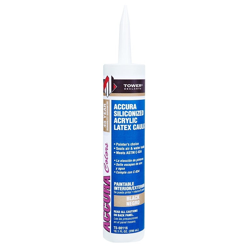 Tower Sealants ACCURA TS-00116 Silicone Caulk, Black, 7 to 14 days Curing, 40 to 140 deg F, 10.1 fl-oz Tube (Pack of 12)
