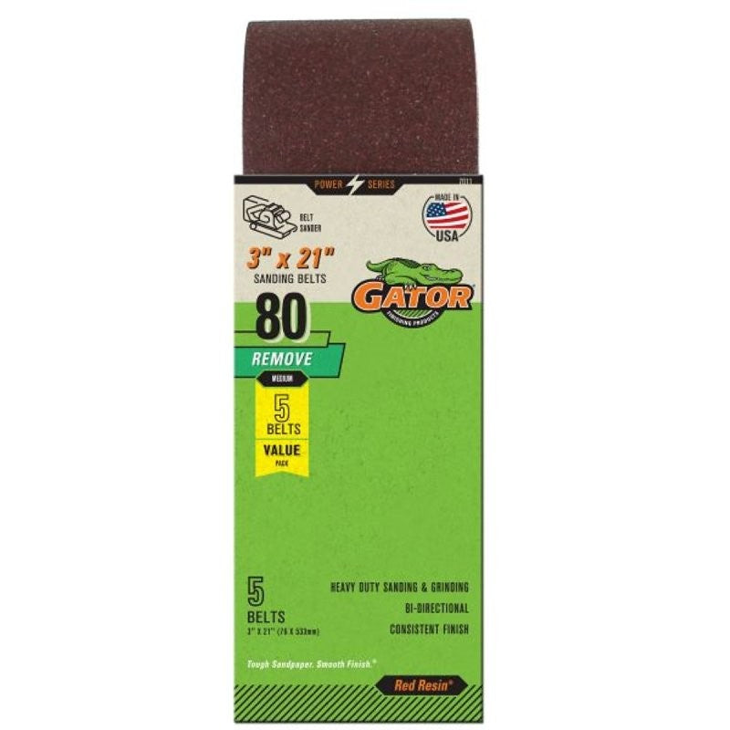 Gator 7011 Sanding Belt, 80 Grit, Medium, Aluminum Oxide Abrasive, 3 in W, 21 in L