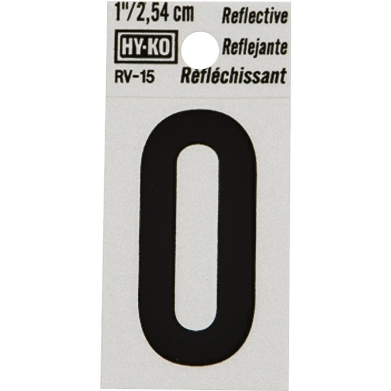 Hy-Ko RV-15/0 Reflective Sign, Character: 0, 1 in H Character, Black Character, Silver Background, Vinyl (Pack of 10)