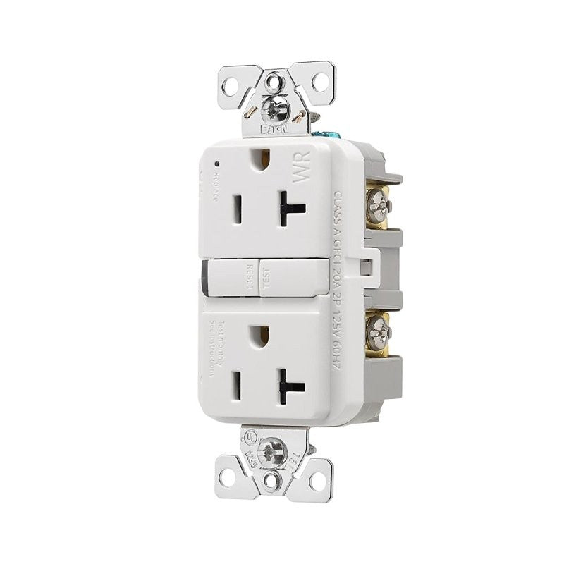 Eaton TWRGF20W-BX-L GFCI Receptacle, 125 V, 20 A, NEMA: NEMA 5-20R, Back and Side Wiring, White (Pack of 6)