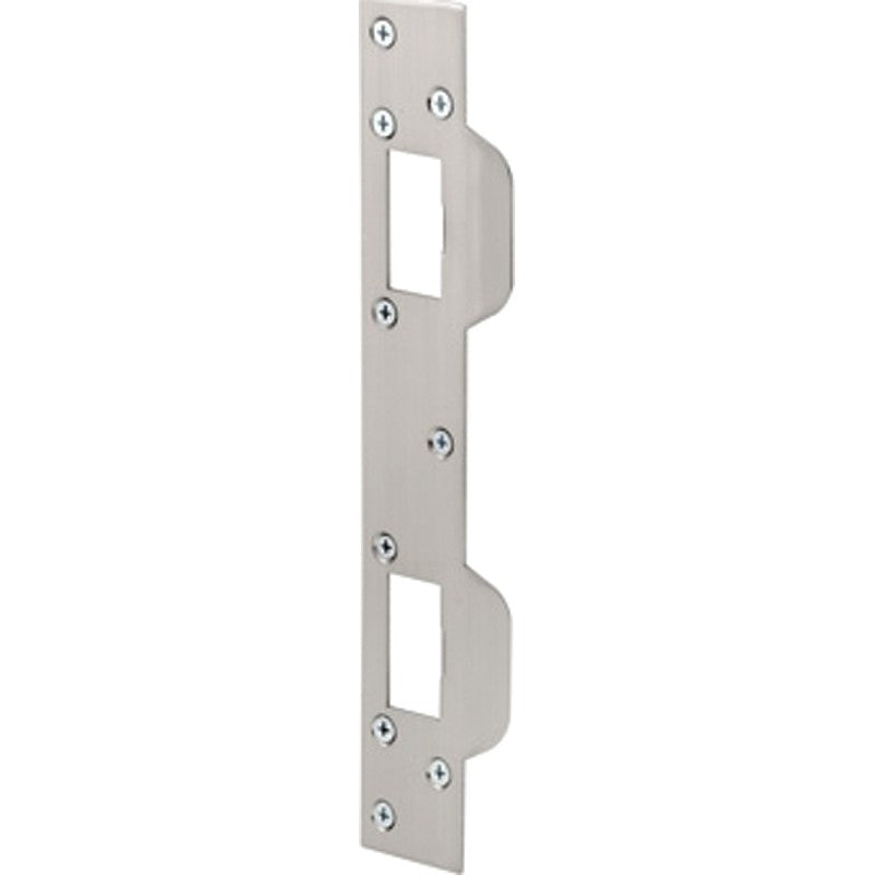 Defender Security U 10385 Deadbolt Strike Plate, 6 in L, 1-5/8 in W, Steel, Satin Nickel