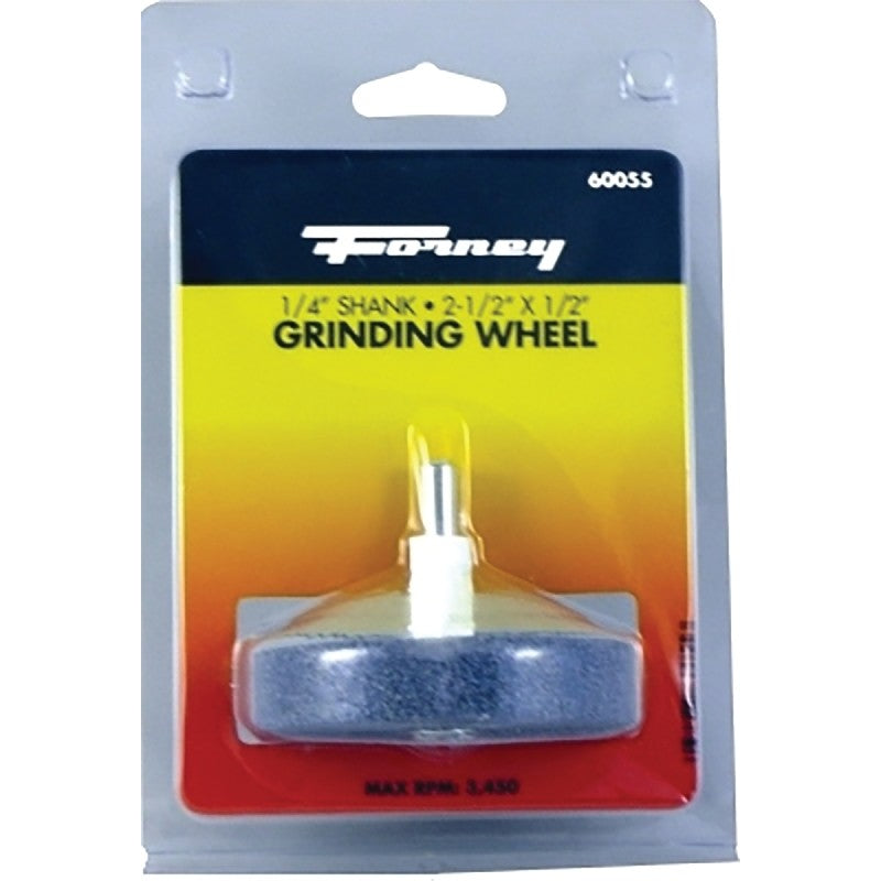Forney 60055 Grinding Wheel, 1/2 x 2-1/2 in Dia, 1/4 in Arbor/Shank, 60 Grit, Coarse, Aluminum Oxide Abrasive