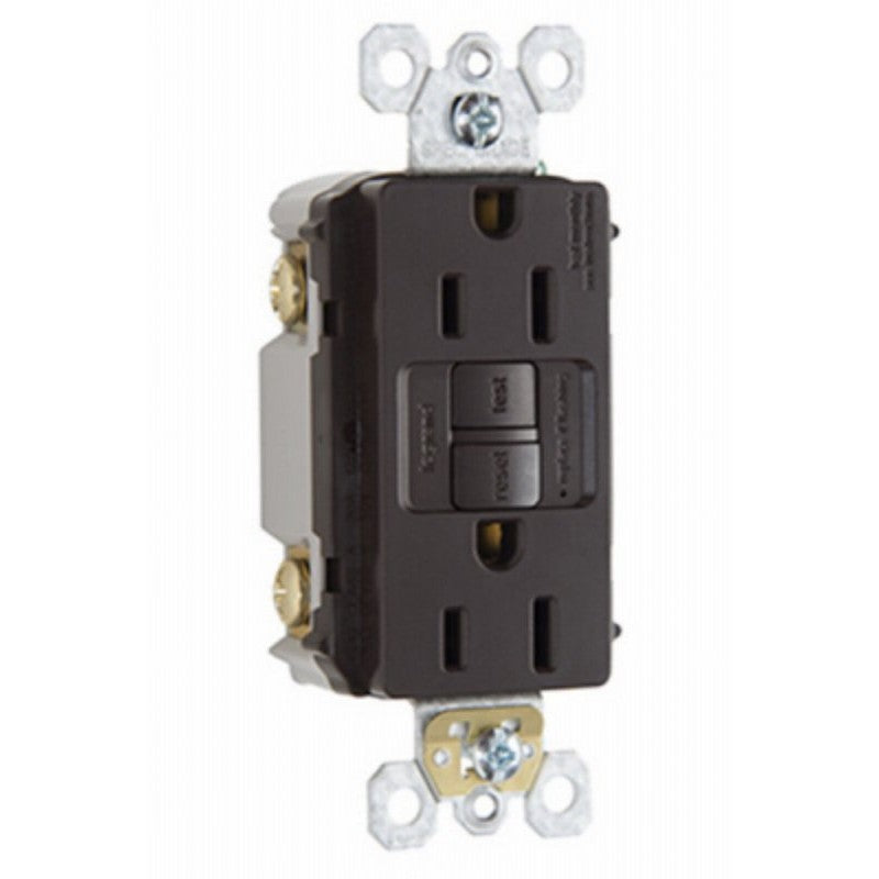 Pass & Seymour radiant Series 1597CCD12 GFCI Duplex Receptacle, Nylon, Brown, 2-Pole, 15 A, 125 VAC, Back, Side Wiring