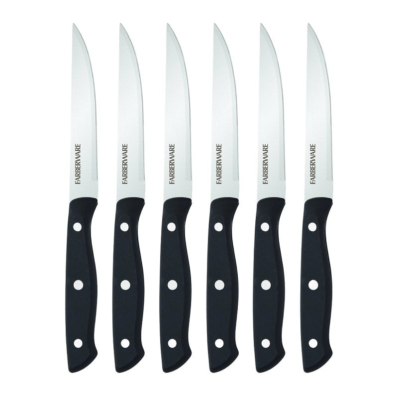 Farberware 5256192 Steak Knife Set, 4-1/2 in L Blade, Stainless Steel Blade, Black Handle, Plain Blade (Pack of 3)