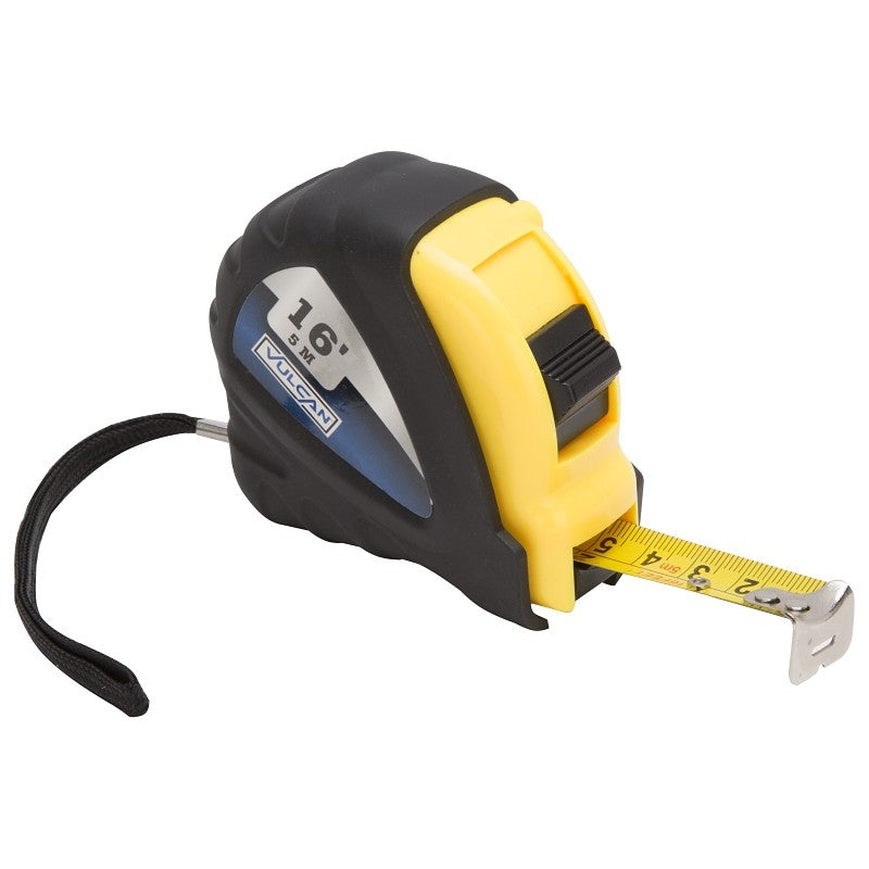 Vulcan 56-5X19-A Tape Measure, 16 ft L Blade, 3/4 in W Blade, Steel Blade, ABS Plastic Case, Yellow Case